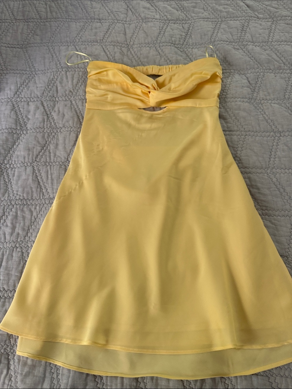 Cotton Candy Yellow Strapless Twist-Front Sundress
